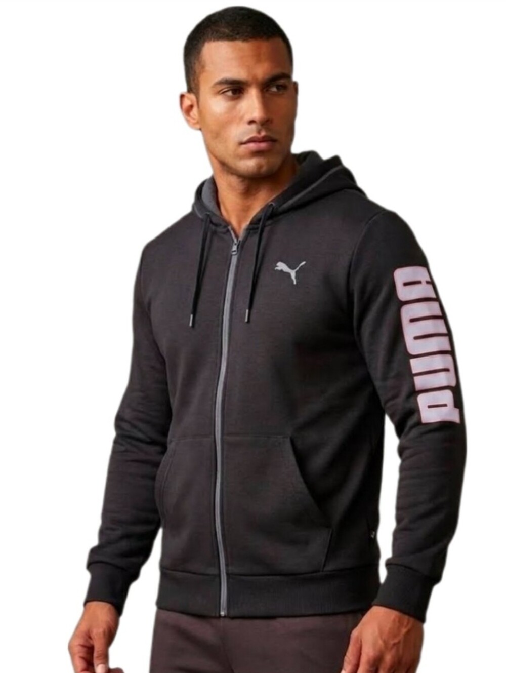 Puma Fleece Hooded Logo Jacket Black Size M